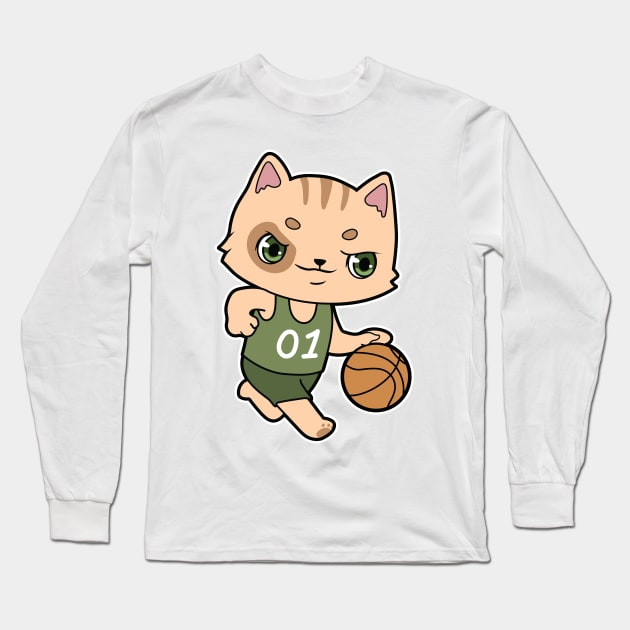 Cat at Basketball Sports Long Sleeve T-Shirt by Markus Schnabel